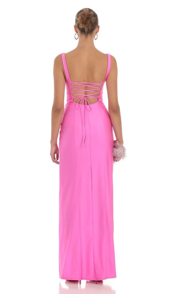 Square Neck Maxi Dress in Hot Pink - Image 2
