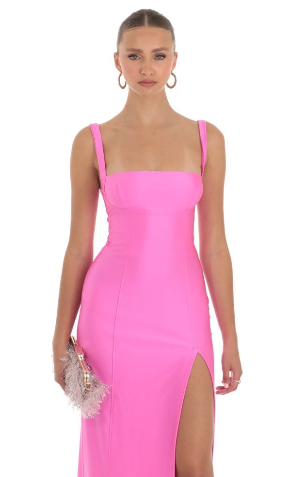 Square Neck Maxi Dress in Hot Pink - Image 4