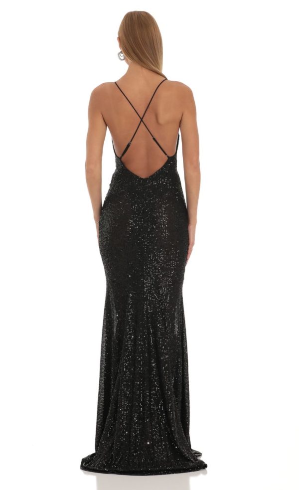 Sequin Mermaid Dress in Black - Image 2