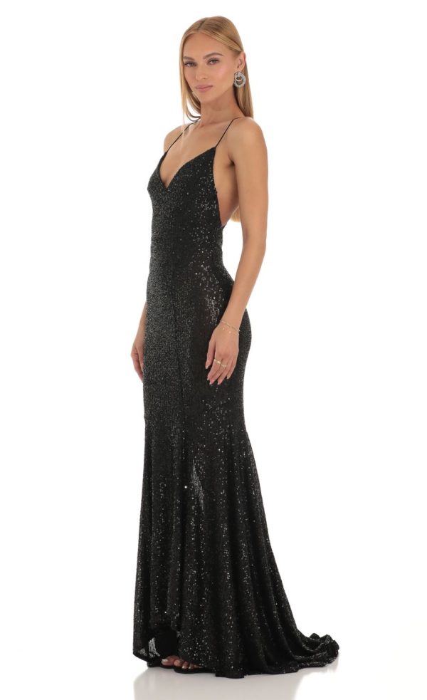 Sequin Mermaid Dress in Black - Image 3