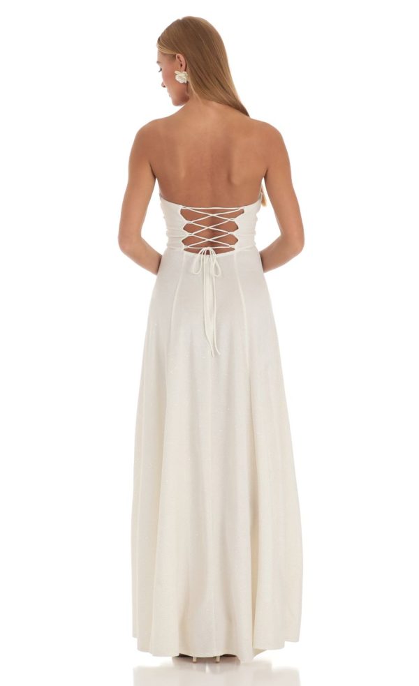 Shimmer Sequin Velvet Maxi Dress in White - Image 2