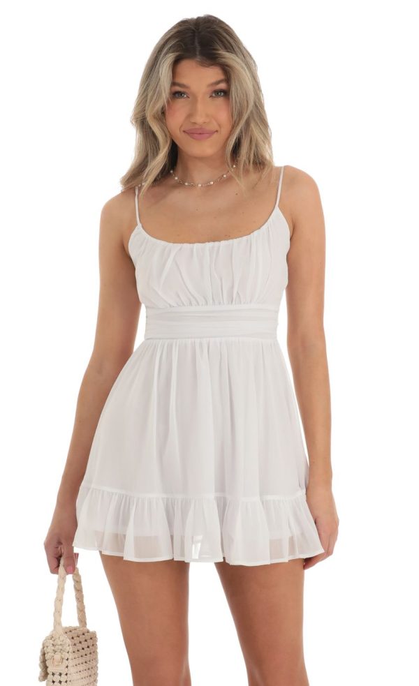 Chiffon Ruffled Dress in White