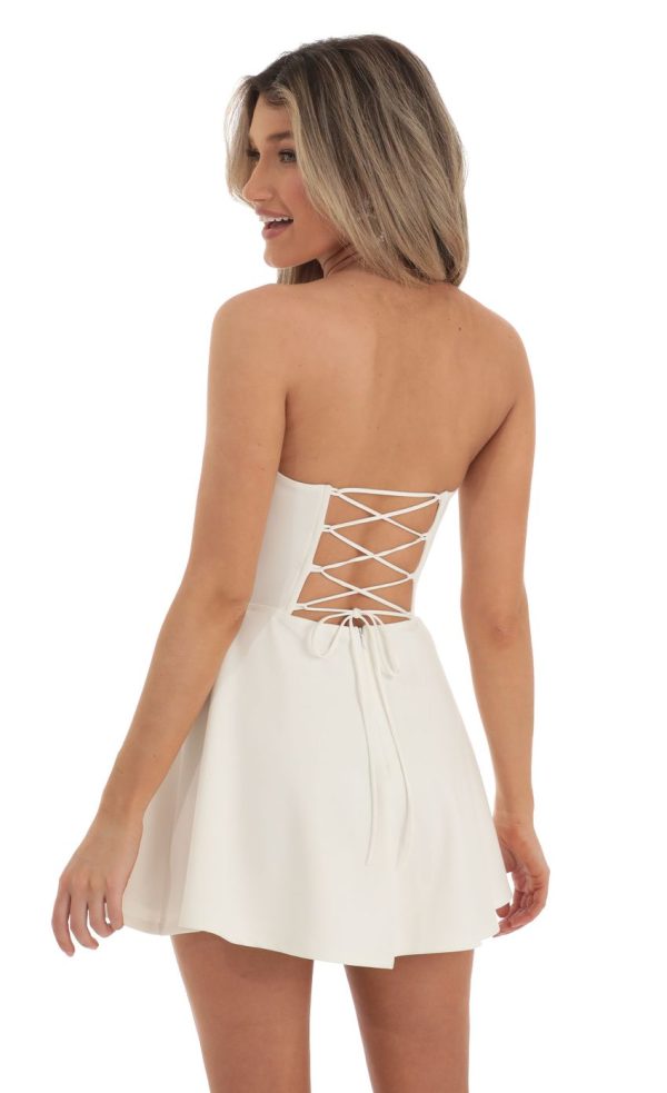 Lace Bust Flare Dress in White - Image 2