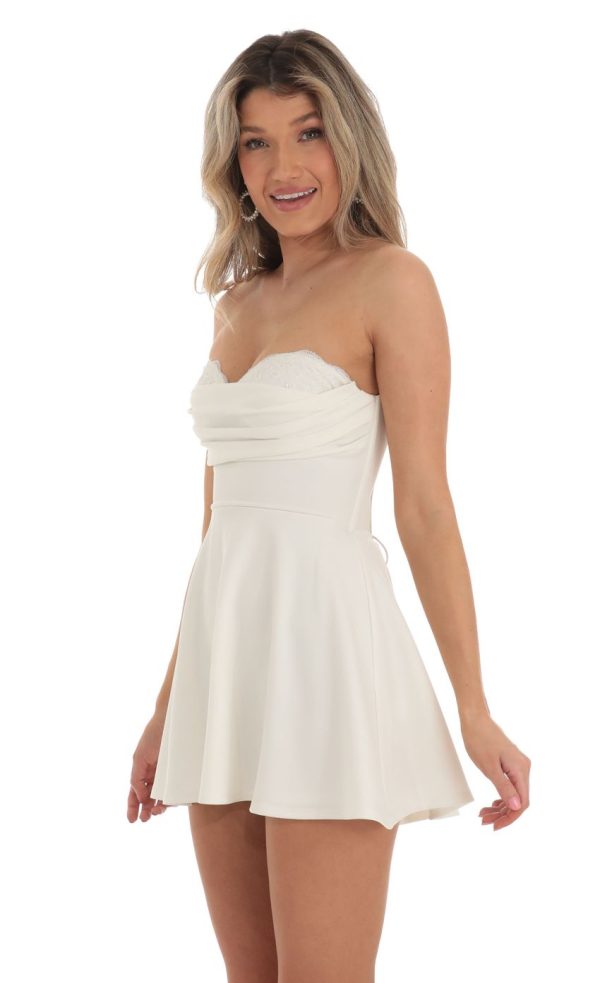 Lace Bust Flare Dress in White - Image 3