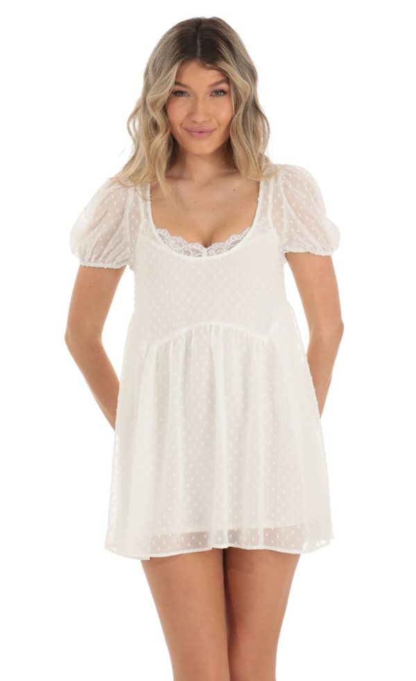 Dotted Lace Two Piece Dress Set in White