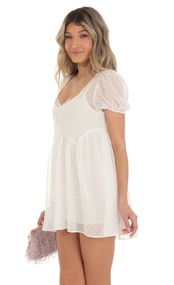 Dotted Lace Two Piece Dress Set in White - Image 3