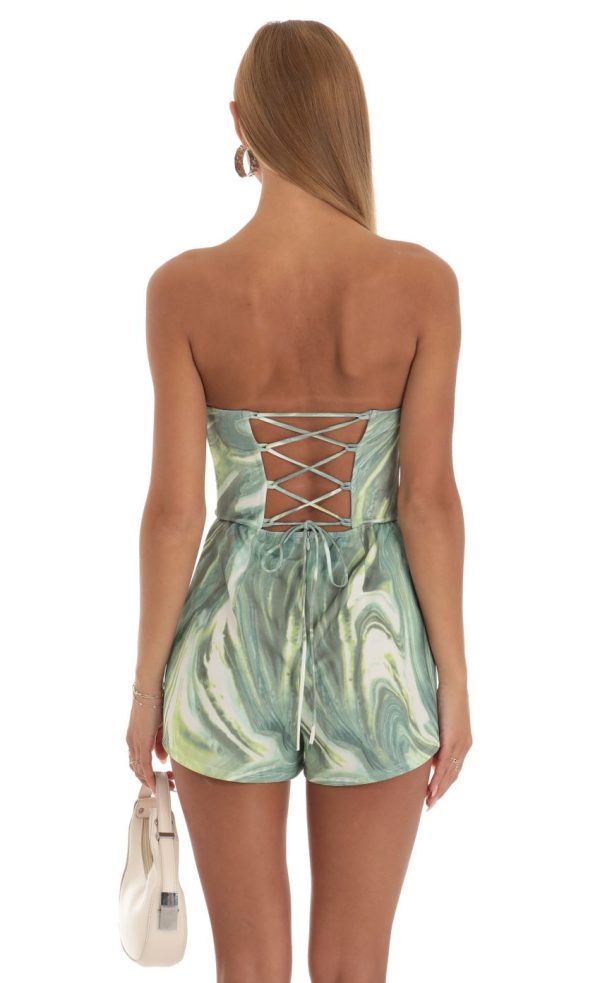 Strapless Romper in Green Swirl - Image 2
