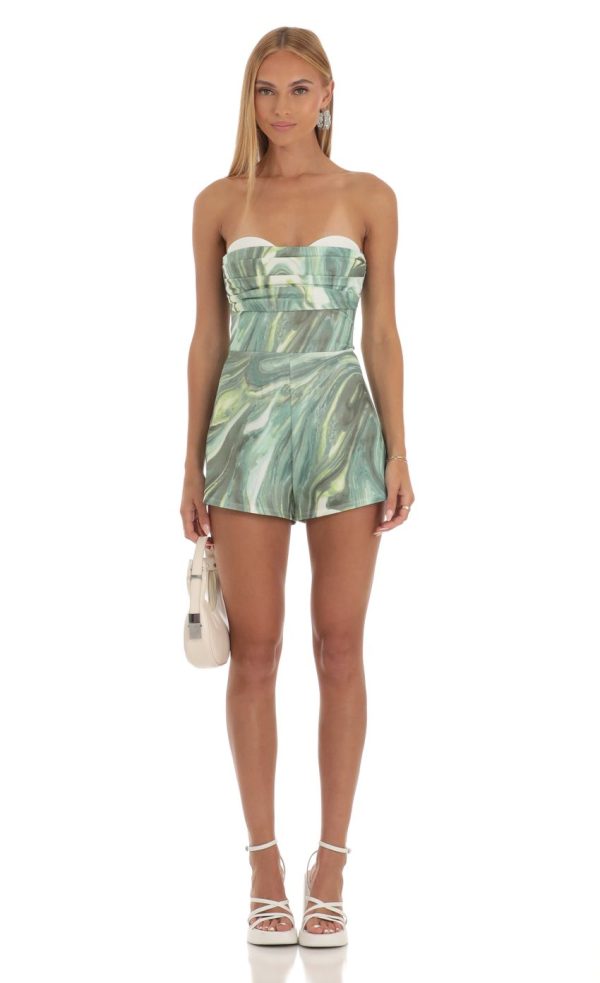 Strapless Romper in Green Swirl - Image 4