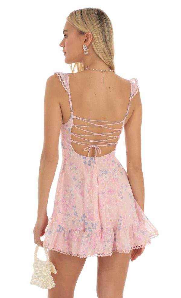 Floral Dotted A-Line Dress in Pink - Image 2