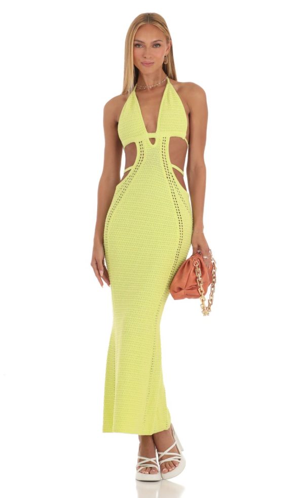 Crochet Cut-Out Dress in Neon Yellow