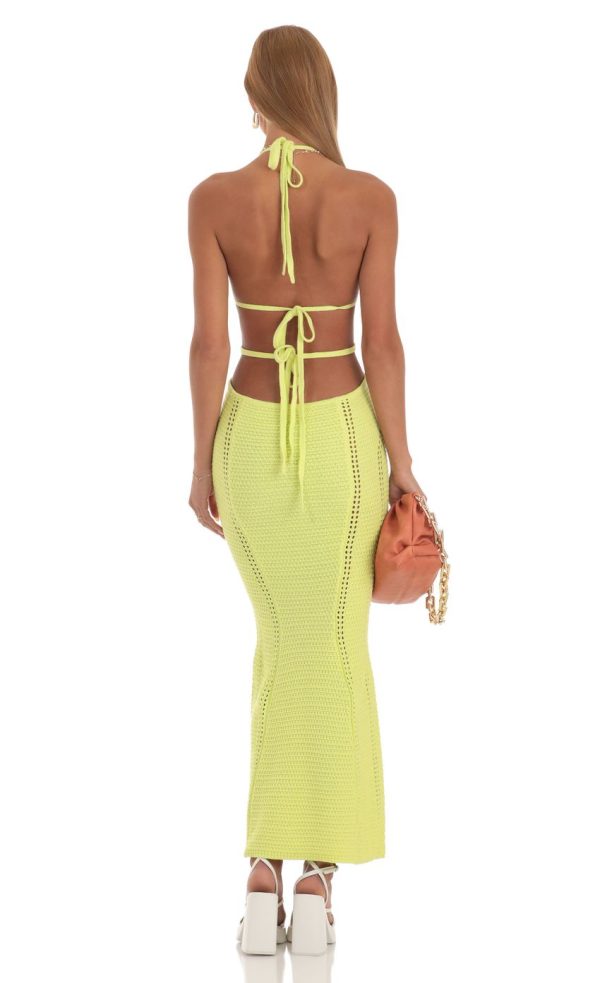 Crochet Cut-Out Dress in Neon Yellow - Image 2