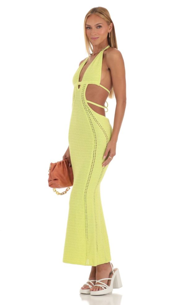 Crochet Cut-Out Dress in Neon Yellow - Image 3