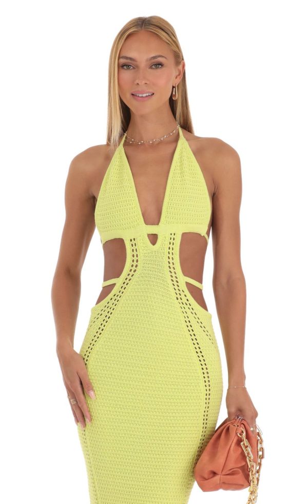 Crochet Cut-Out Dress in Neon Yellow - Image 4