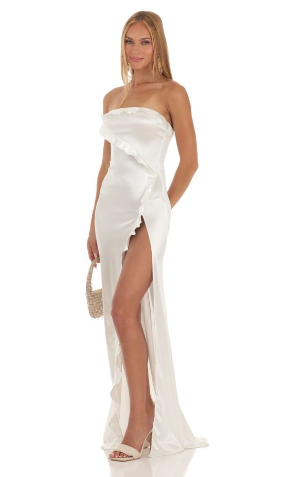 Strapless Satin Maxi Dress in White - Image 3
