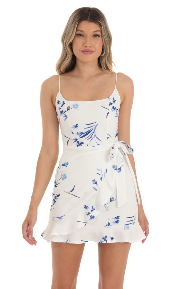 Ruffle Tie Dress in White Floral - Image 4