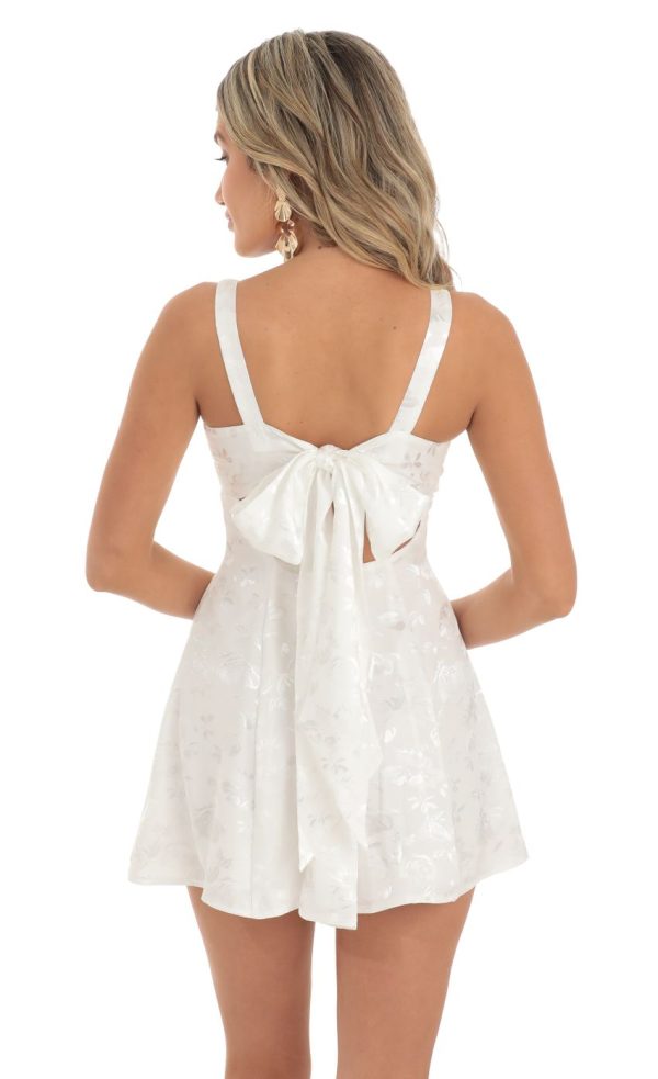Floral Jacquard A-Line Dress in White - Image 2