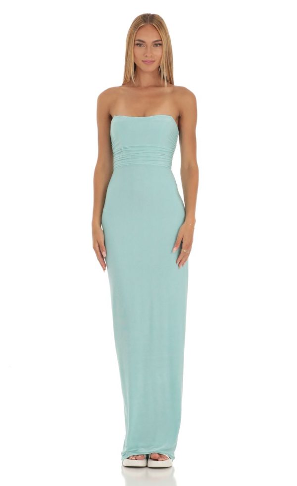Corset Strapless Dress in Mint Blue - Image 2