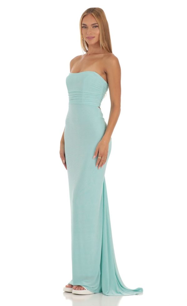 Corset Strapless Dress in Mint Blue - Image 3