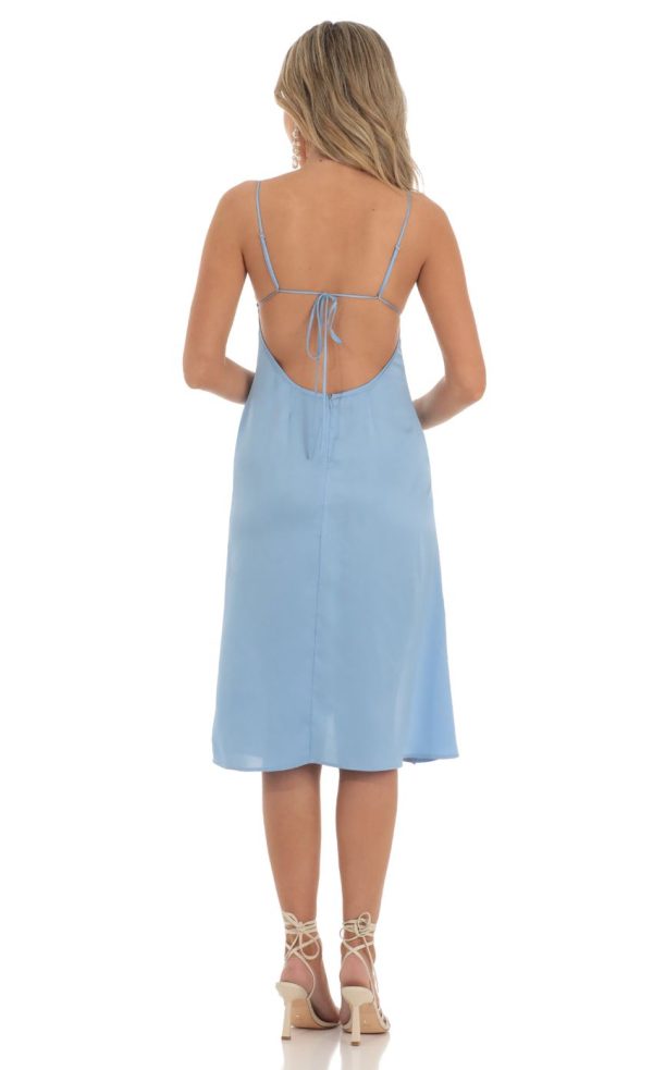 Crepe Satin Midi Dress in Sky Blue - Image 2