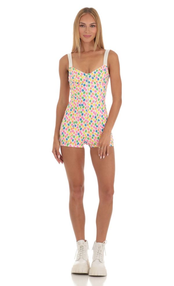 Hook and Eye Romper in Multi Kiss Print