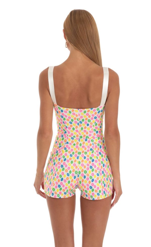 Hook and Eye Romper in Multi Kiss Print - Image 2