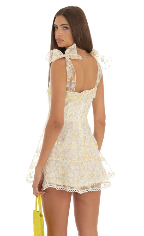 Shimmer Yellow Floral Mini Dress in White - Image 2