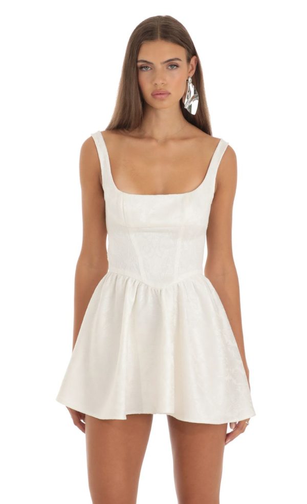 Jacquard Mini Dress in White - Image 4