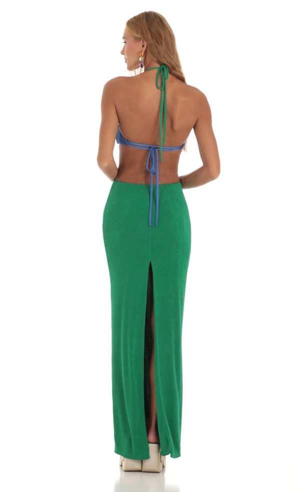 Two Toned Cutout Maxi Dress in Blue and Green - Image 2