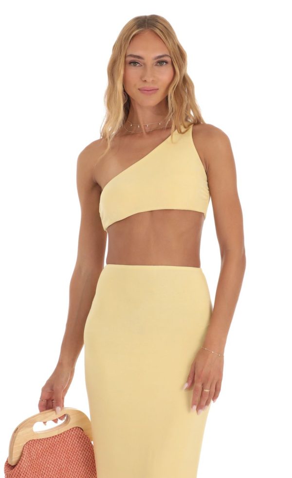 One Shoulder Two Piece Maxi Skirt Set in Yellow - Image 4