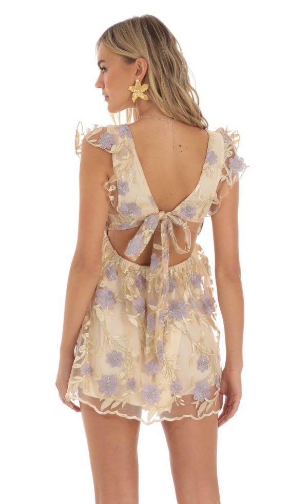 Embroidered Baby Doll Dress in Gold - Image 2