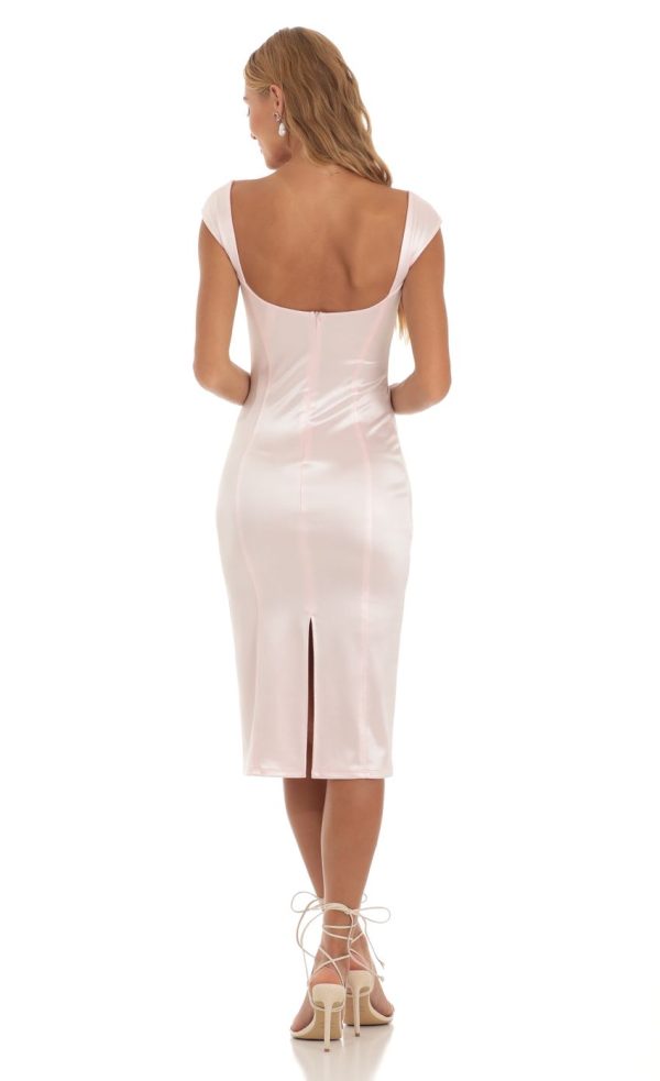 Satin Midi Dress in Pink - Image 2