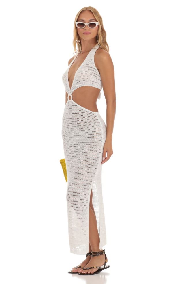 Crochet Cutout Maxi Dress in White - Image 3