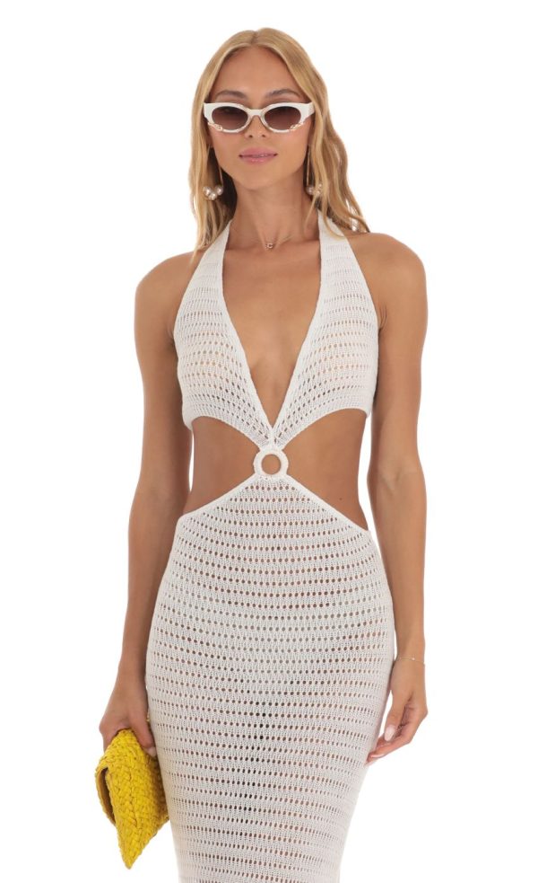 Crochet Cutout Maxi Dress in White - Image 4