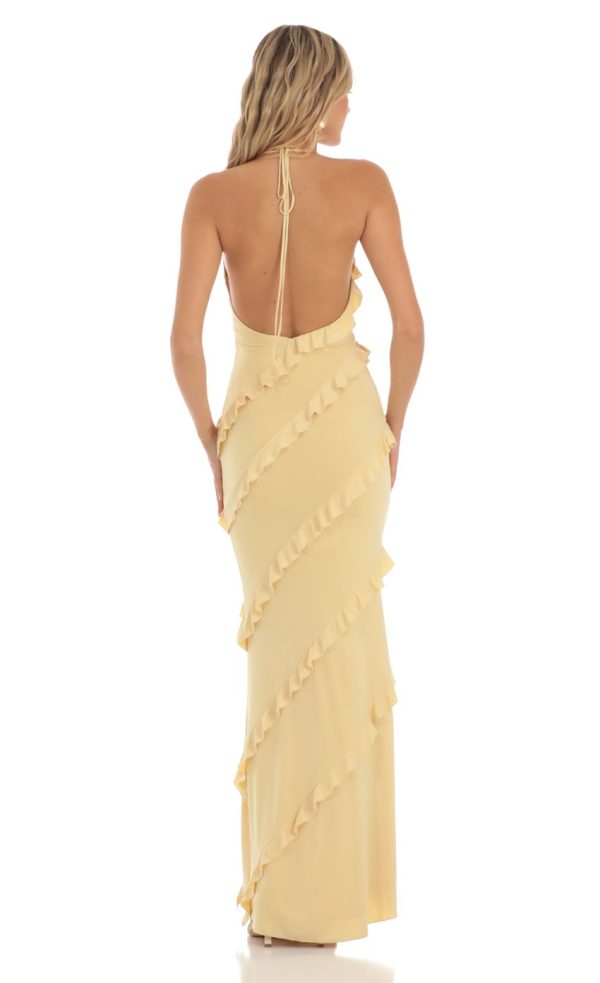 Ruffle Halter Maxi Dress in Yellow - Image 2