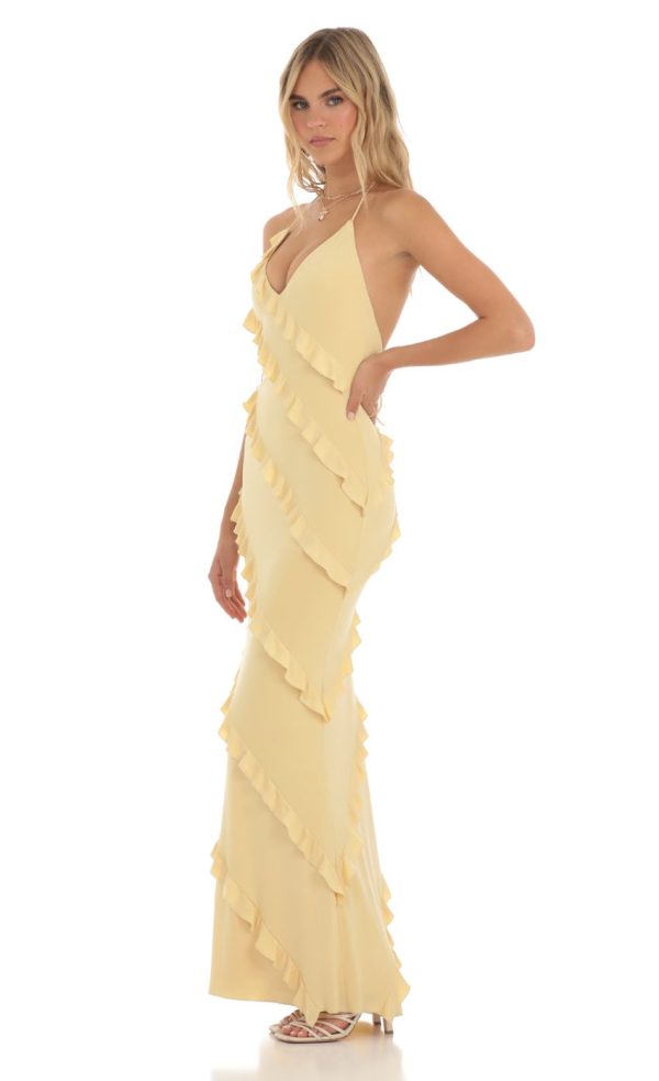 Ruffle Halter Maxi Dress in Yellow - Image 3