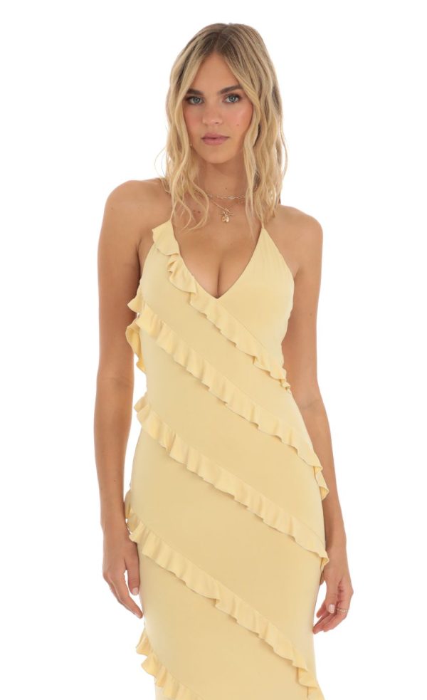 Ruffle Halter Maxi Dress in Yellow - Image 4