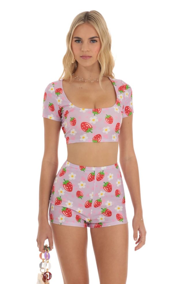 Strawberry Floral Two Piece Short Set in Purple - Image 4