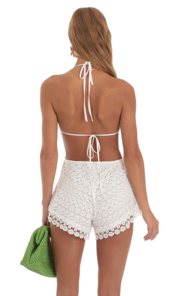 Cutout Crochet Romper in White - Image 2