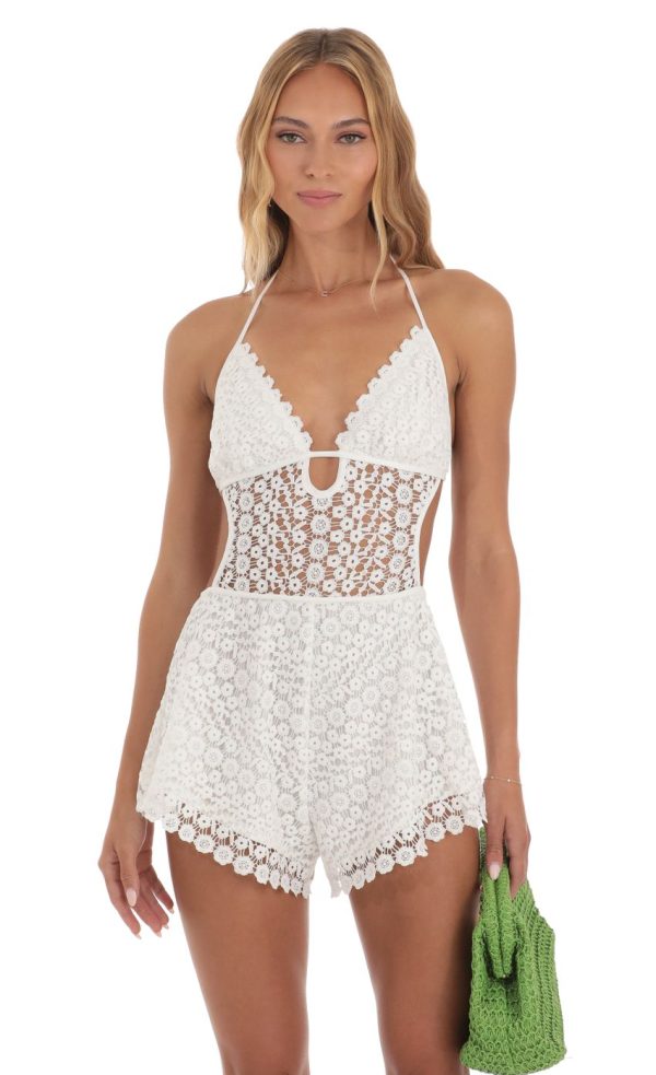 Cutout Crochet Romper in White - Image 4