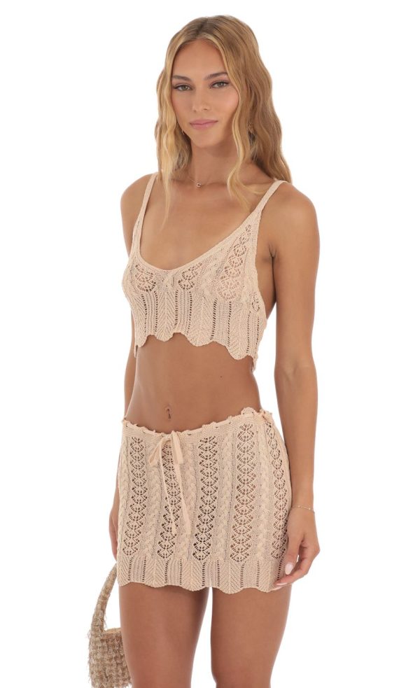 Crochet Two Piece Skirt Set in Light Brown