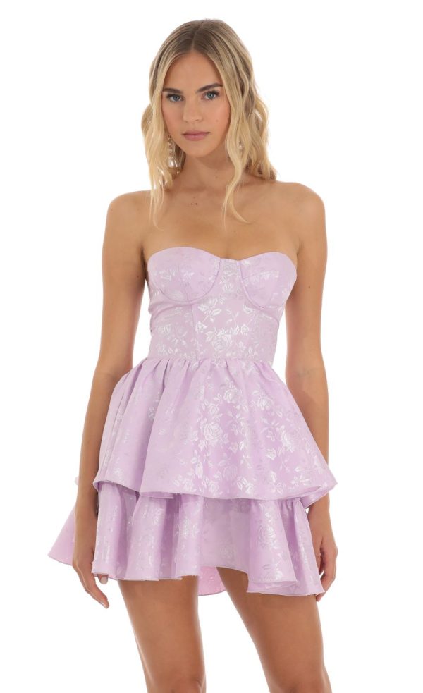 Jacquard Corset Mini Dress in Lilac - Image 4