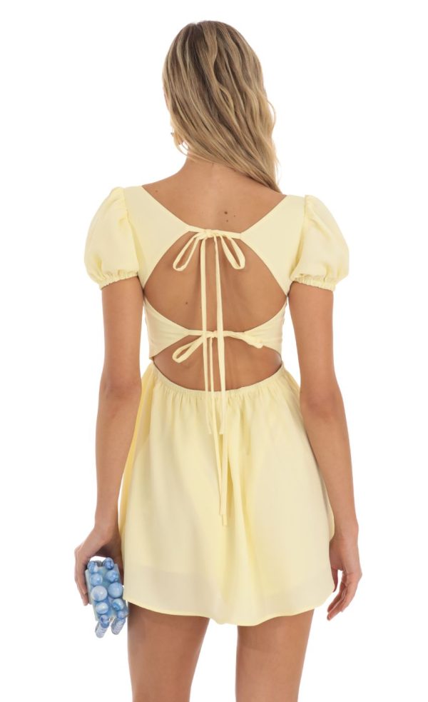 Puff Sleeve Mini Dress in Yellow - Image 2