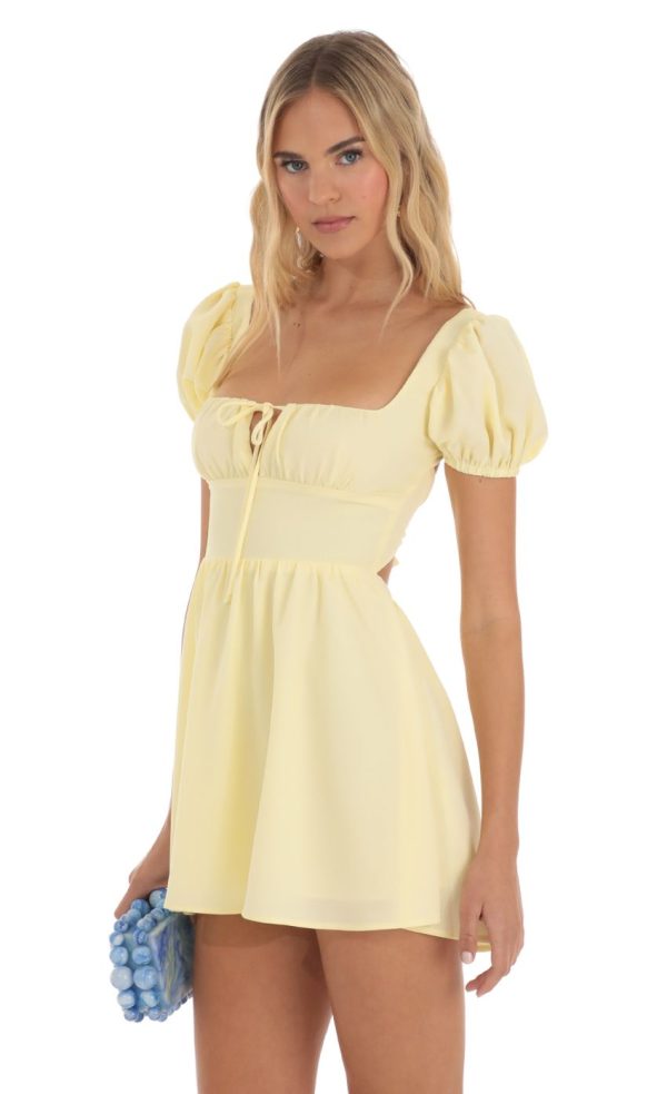 Puff Sleeve Mini Dress in Yellow - Image 3