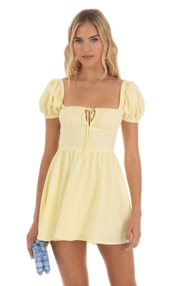 Puff Sleeve Mini Dress in Yellow - Image 4
