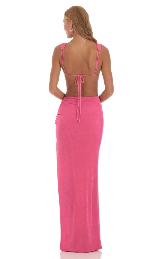 Rhinestone Two Piece Maxi Skirt Set in Pink - Image 2