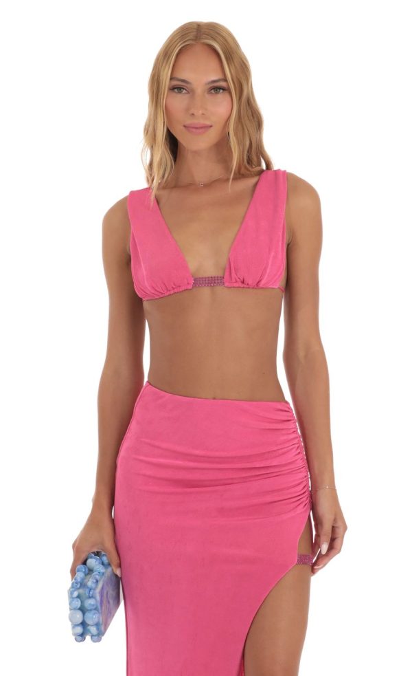Rhinestone Two Piece Maxi Skirt Set in Pink - Image 4