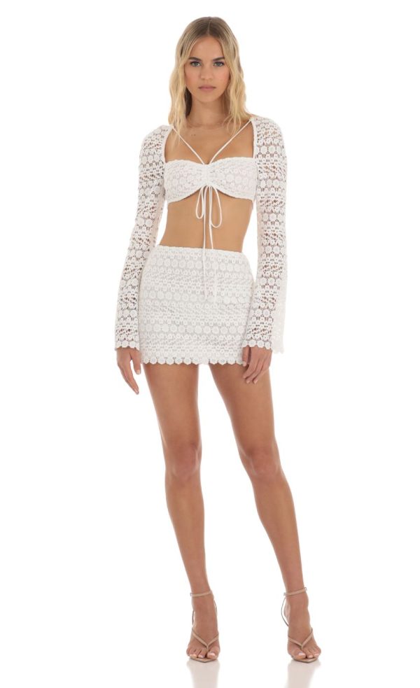 Embroidered Two Piece Skirt Set in White