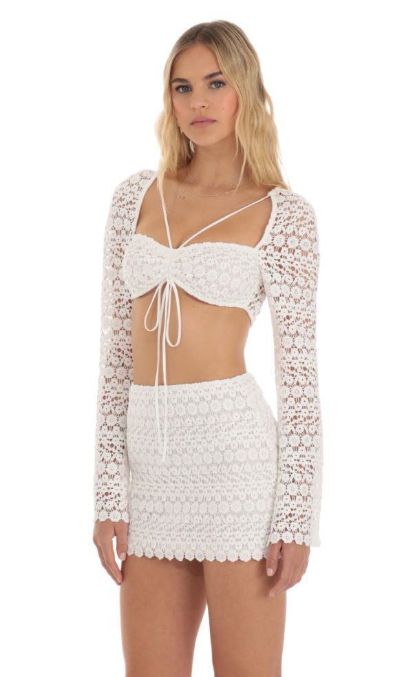 Embroidered Two Piece Skirt Set in White - Image 3