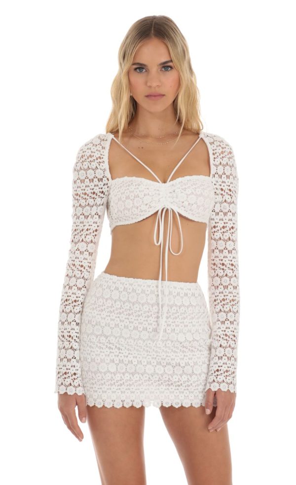 Embroidered Two Piece Skirt Set in White - Image 4