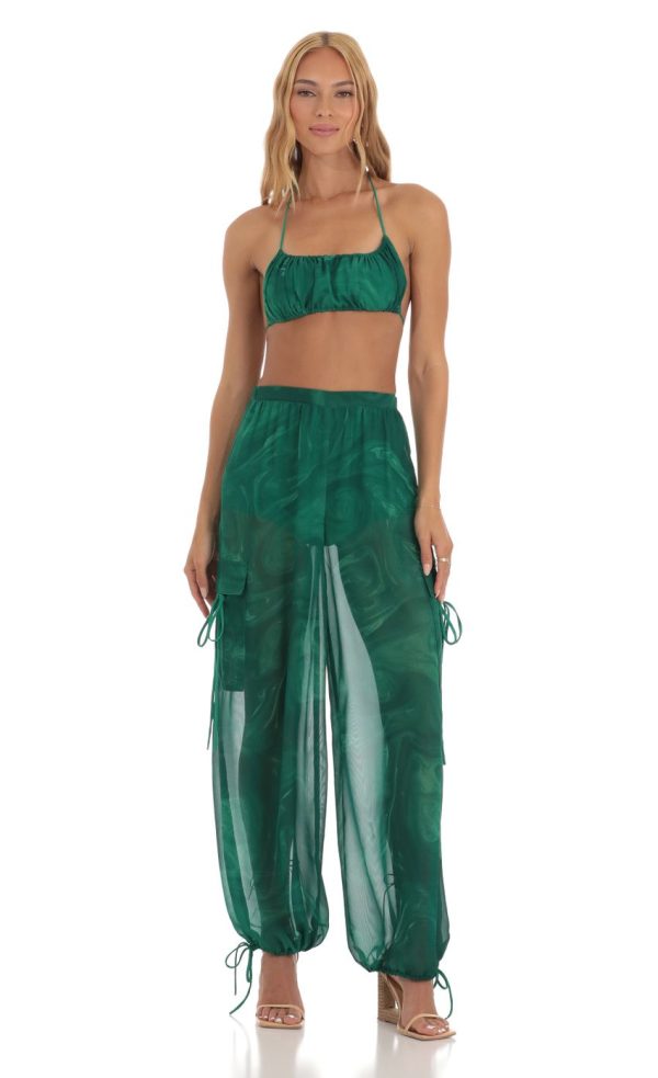 Three Piece Set in Green Swirl